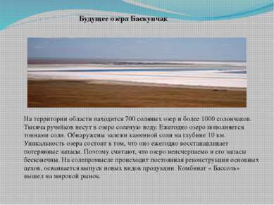 Будущее озера Баскунчак На территории области находится 700 соляных озер и бо...
