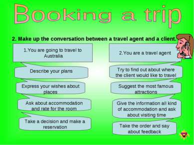 2. Make up the conversation between a travel agent and a client. 1.You are go...