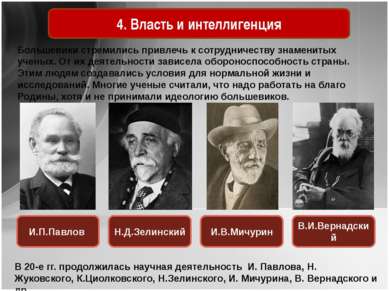 4. Власть и интеллигенция Большевики стремились привлечь к сотрудничеству зна...