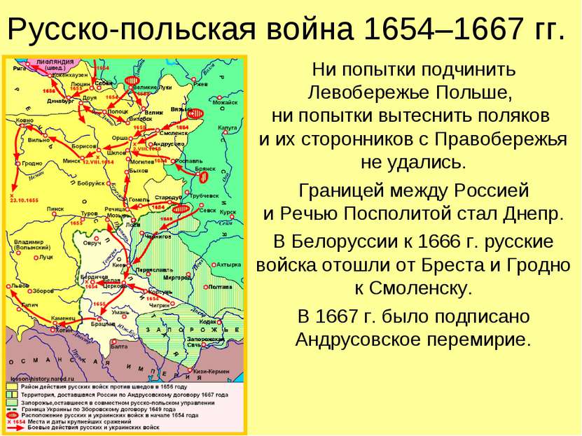 Русско-польская война 1654–1667 гг. Ни попытки подчинить Левобережье Польше, ...