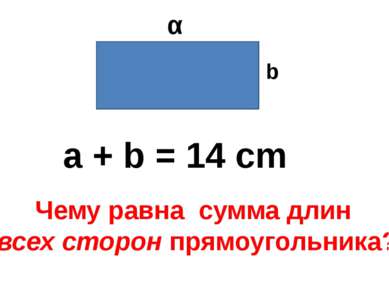 α b a + b = 14 cm Чему равна сумма длин всех сторон прямоугольника?
