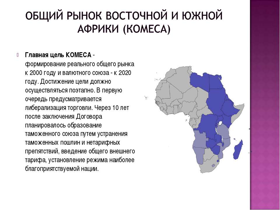 Развитые страны юга. Общий рынок Восточной и Южной Африки (Комеса). Интеграционные процессы в Африке. Комеса Африка. Интеграционные группировки Африки.