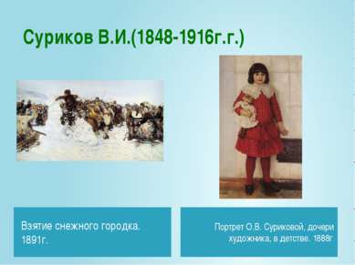 Суриков В.И.(1848-1916г.г.) Взятие снежного городка. 1891г. Портрет О.В. Сури...