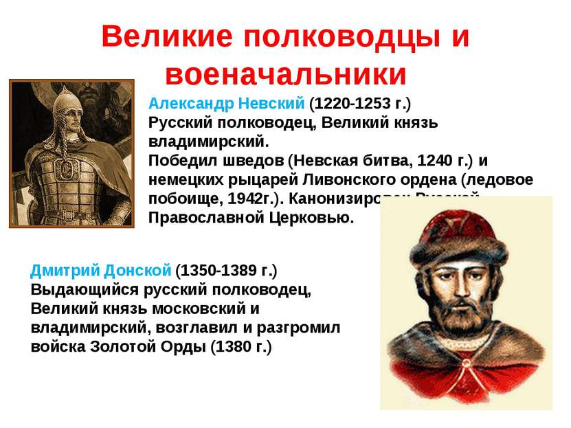 Великие полководцы и военачальники Александр Невский (1220-1253 г.) Русский п...