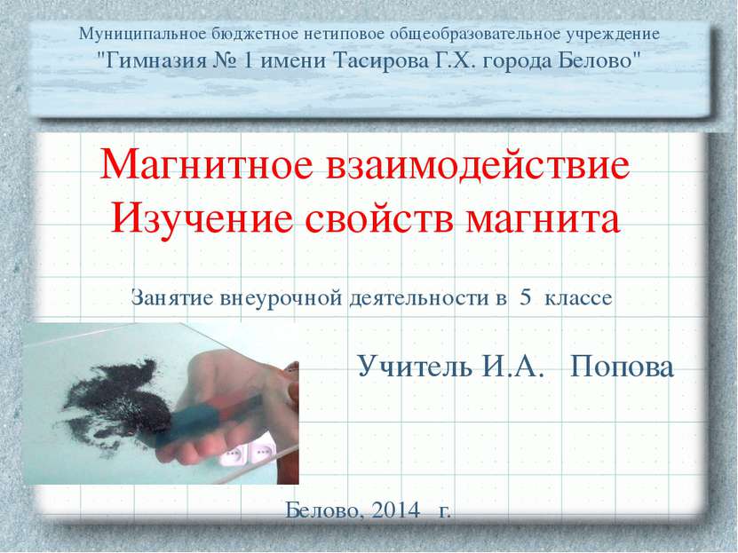 Магнитное взаимодействие Изучение свойств магнита Учитель И.А. Попова Муницип...