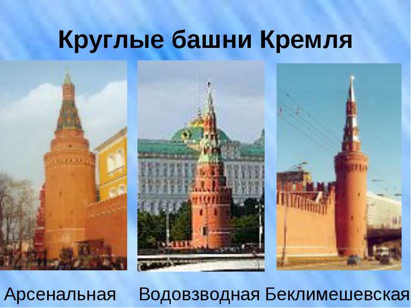 Круглые башни Кремля Арсенальная Водовзводная Беклимешевская