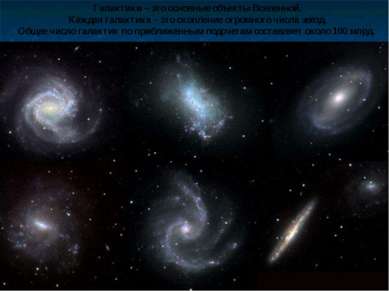 Галактики – это основные объекты Вселенной. Каждая галактика – это скопление ...