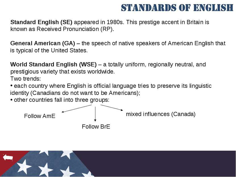 Standard English (SE) appeared in 1980s. This prestige accent in Britain is k...