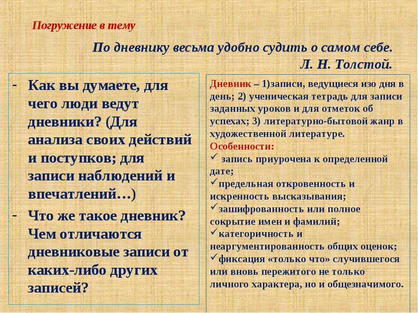 По дневнику весьма удобно судить о самом себе. Л. Н. Толстой. Как вы думаете,...