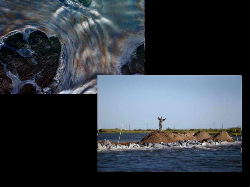 Вода загрязненная нефтью Земляной барьер, сооруженный для защиты побережья от...