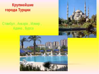 Стамбул , Анкара , Измир , Адана , Бурса. Крупнейшие города Турции
