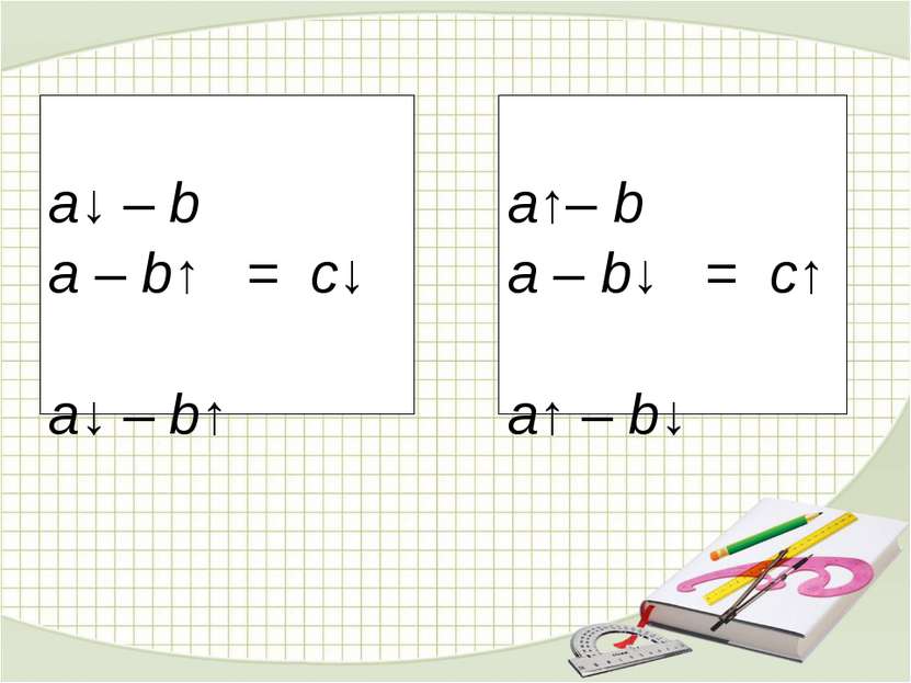 а↓ – b а – b↑ = c↓ a↓ – b↑ а↑– b а – b↓ = c↑ a↑ – b↓