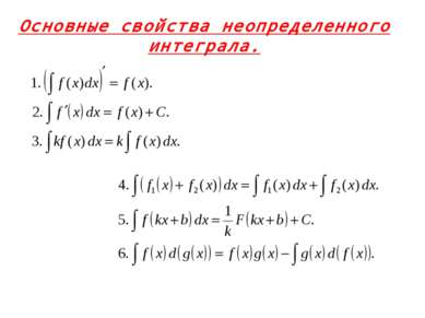 Основные свойства неопределенного интеграла.