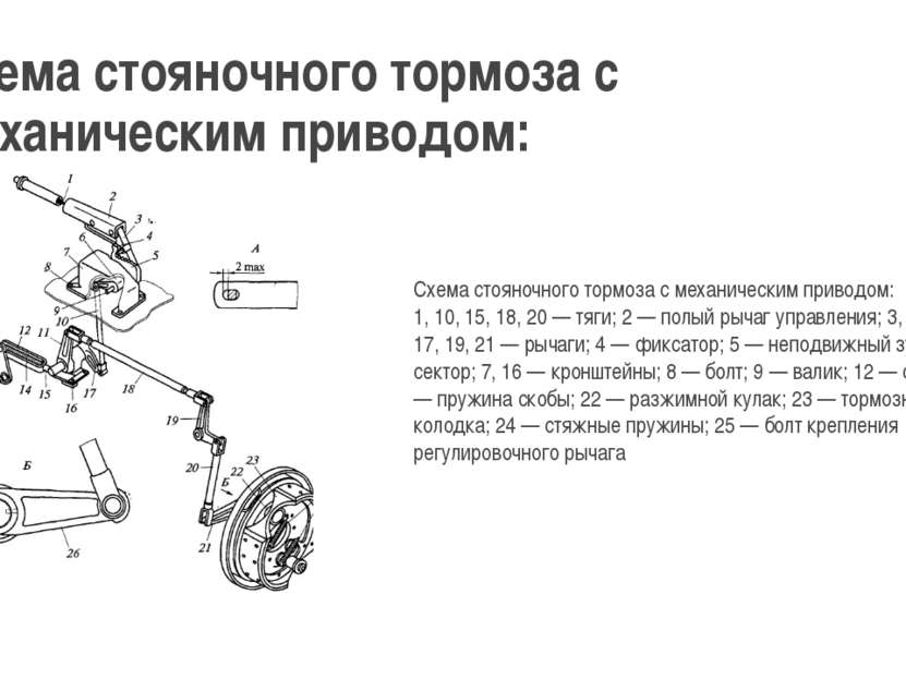 Схема стояночного тормоза с механическим приводом: Схема стояночного тормоза ...