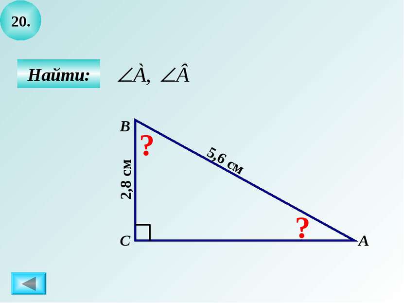 20. Найти: А B C ? ? 5,6 см 2,8 см