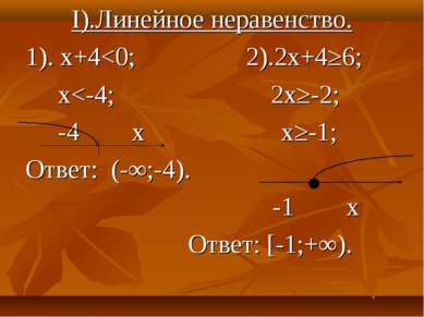 I).Линейное неравенство. 1). х+4