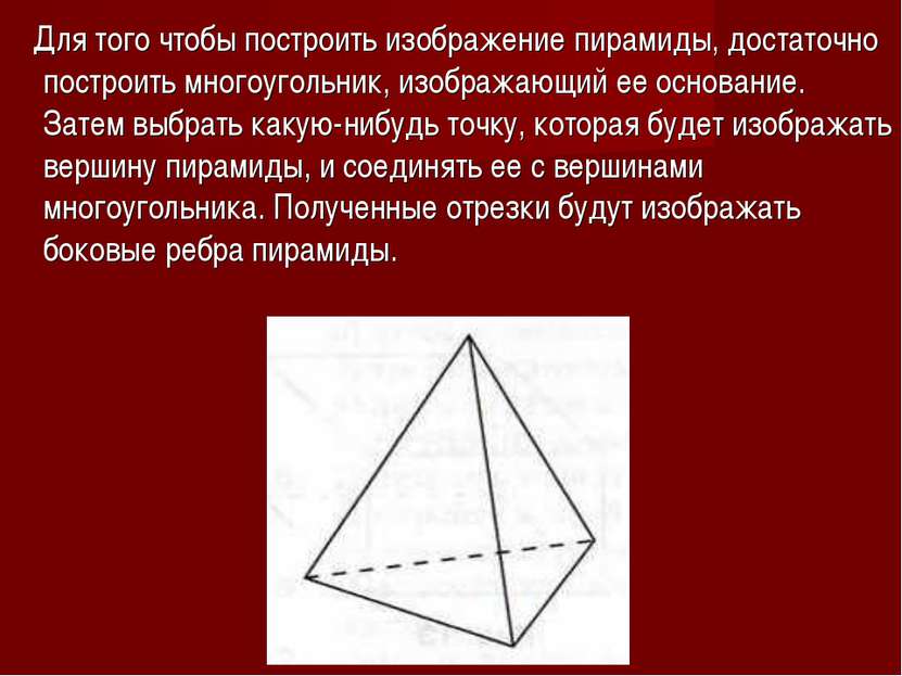 Для того чтобы построить изображение пирамиды, достаточно построить многоугол...