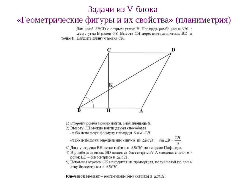 Задачи из V блока «Геометрические фигуры и их свойства» (планиметрия)