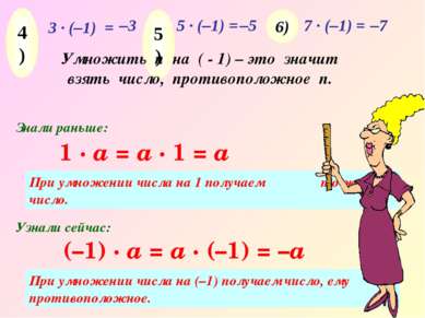 3 · (–1) = –3 5 · (–1) = –5 7 · (–1) = –7 4) 5) 6) (–1) · a = a · (–1) = –a 1...