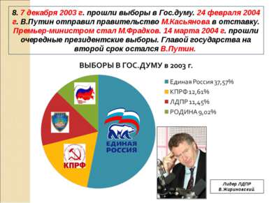 8. 7 декабря 2003 г. прошли выборы в Гос.думу. 24 февраля 2004 г. В.Путин отп...