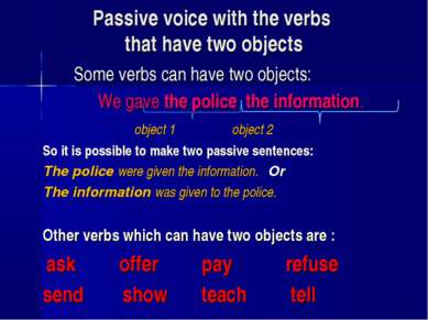 Passive voice with the verbs that have two objects Some verbs can have two ob...