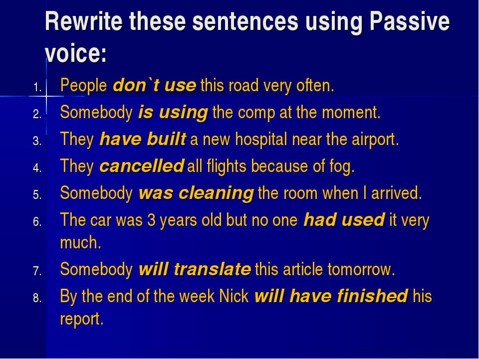 Somebody voice. Sentences in Passive Voice. Rewrite the sentences in the Passive Voice. Sentences with Passive Voice. Used to Passive Voice.