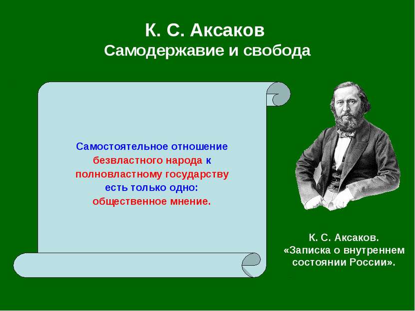 К. С. Аксаков Самодержавие и свобода Самостоятельное отношение безвластного н...