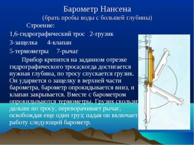 Барометр Нансена (брать пробы воды с большей глубины) Строение: 1,6-гидрограф...