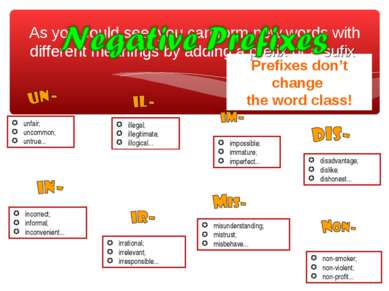 Prefixes don’t change the word class! As you could see, you can form new word...