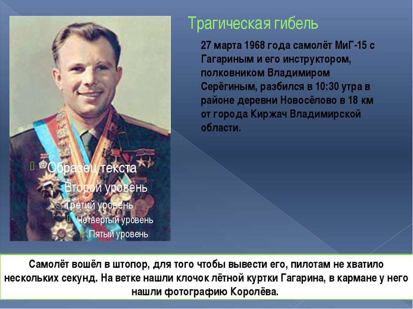Трагическая гибель 27 марта 1968 года самолёт МиГ-15 с Гагариным и его инстру...