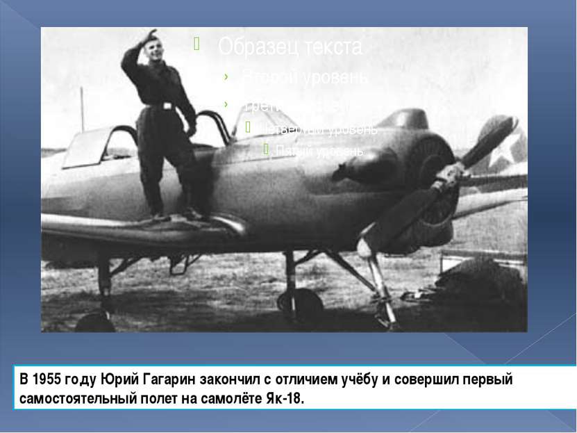 В 1955 году Юрий Гагарин закончил с отличием учёбу и совершил первый самостоя...
