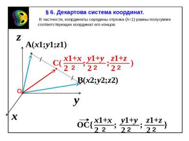 A(x1;y1;z1) x z y B(x2;y2;z2) В частности, координаты середины отрезка (λ=1) ...