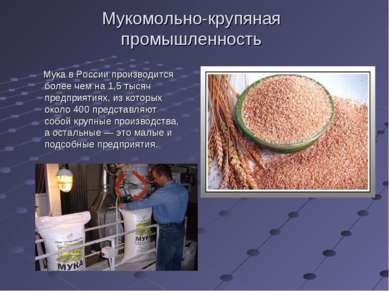 Мукомольно-крупяная промышленность Мука в России производится более чем на 1,...