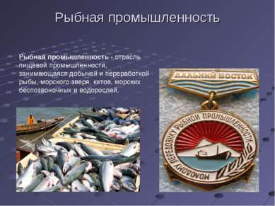 Рыбная промышленность Рыбная промышленность - отрасль пищевой промышленности,...