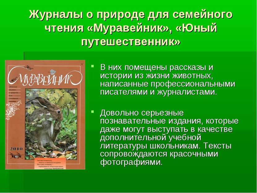 Журналы о природе для семейного чтения «Муравейник», «Юный путешественник» В ...