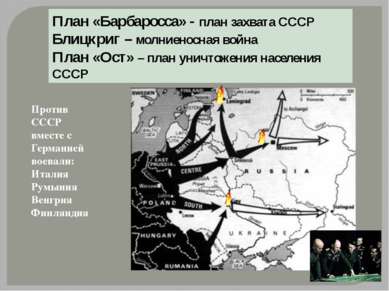 План «Барбаросса» - план захвата СССР Блицкриг – молниеносная война План «Ост...