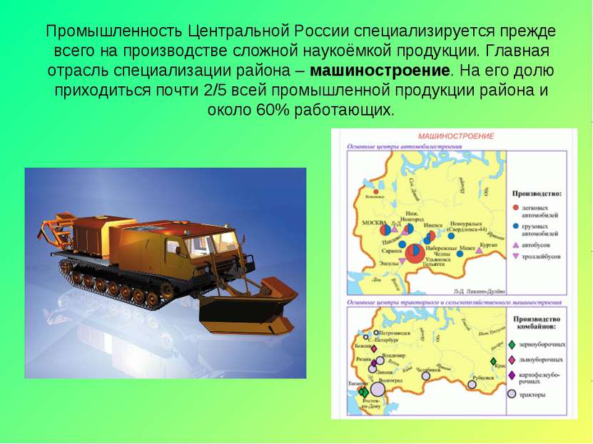Промышленность Центральной России специализируется прежде всего на производст...