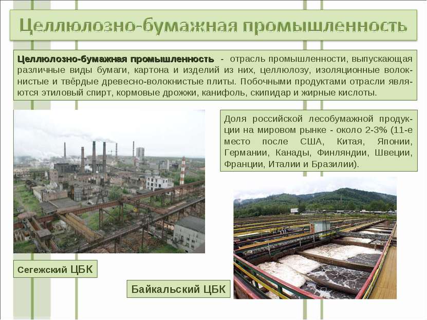 Доля российской лесобумажной продук-ции на мировом рынке - около 2-3% (11-е м...