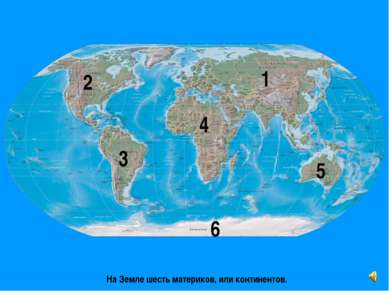 На Земле шесть материков, или континентов. 1 2 3 4 5 6