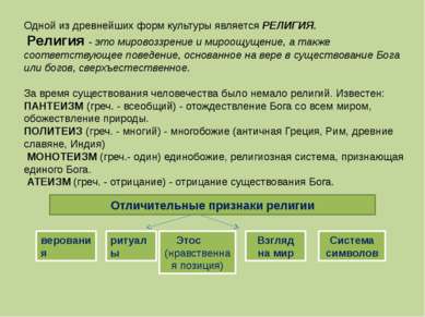 Одной из древнейших форм культуры является РЕЛИГИЯ. Религия - это мировоззрен...