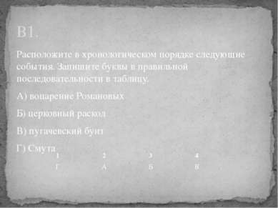 Расположите в хронологическом порядке следующие события. Запишите буквы в пра...