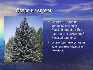 Озеро и человек Селигер – одно из красивейших озёр Русской равнины. Его назыв...