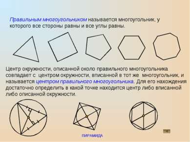 ПИРАМИДА Правильным многоугольником называется многоугольник, у которого все ...