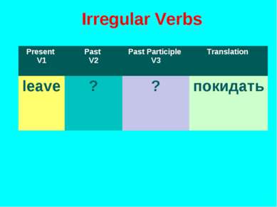 Irregular Verbs Present V1 Past V2 Past Participle V3 Translation leave ? ? п...