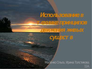 Использование в технике принципов движения живых существ Маленко Ольга, Ирина...