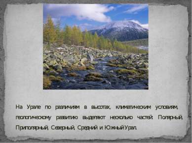 На Урале по различиям в высотах, климатическим условиям, геологическому разви...