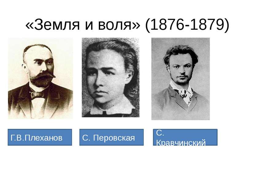 «Земля и воля» (1876-1879) Г.В.Плеханов С. Перовская С. Кравчинский