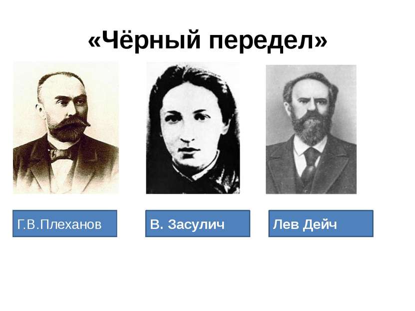 «Чёрный передел» Г.В.Плеханов В. Засулич Лев Дейч