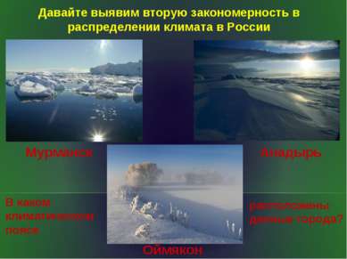 Мурманск Оймякон Анадырь В каком климатическом поясе расположены данные город...