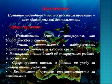 Цель проекта Познание подводного мира посредством проектно – исследовательско...